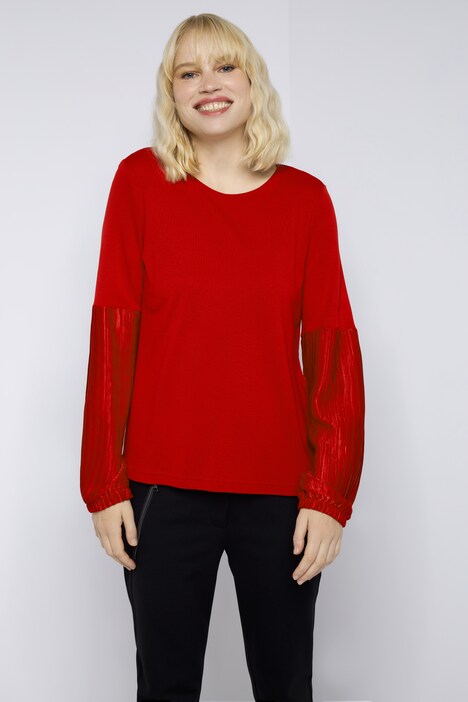 Shirt, plissierter Langarm, Rundhals