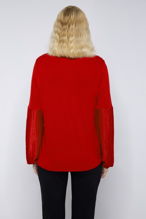 Shirt, plissierter Langarm, Rundhals
