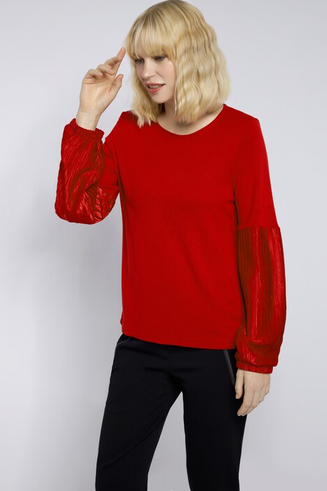 Shirt, plissierter Langarm, Rundhals