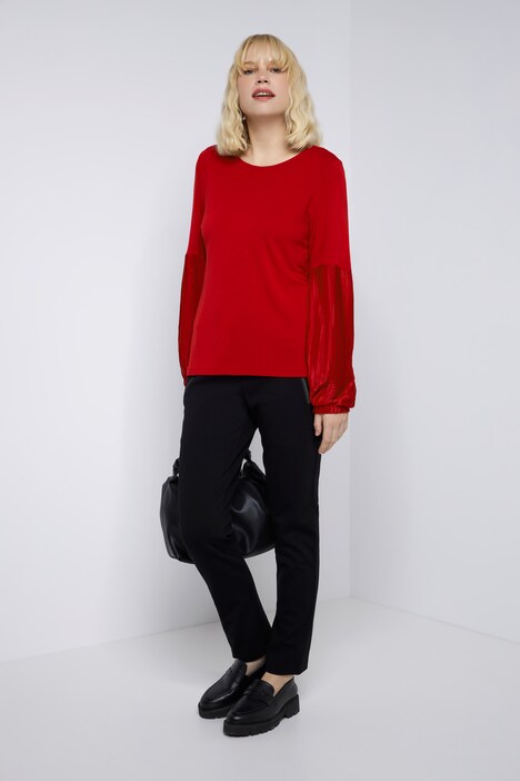 Shirt, plissierter Langarm, Rundhals
