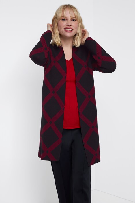 Strickjacke, Identity, Rhomben, offene Form, Kelchkragen