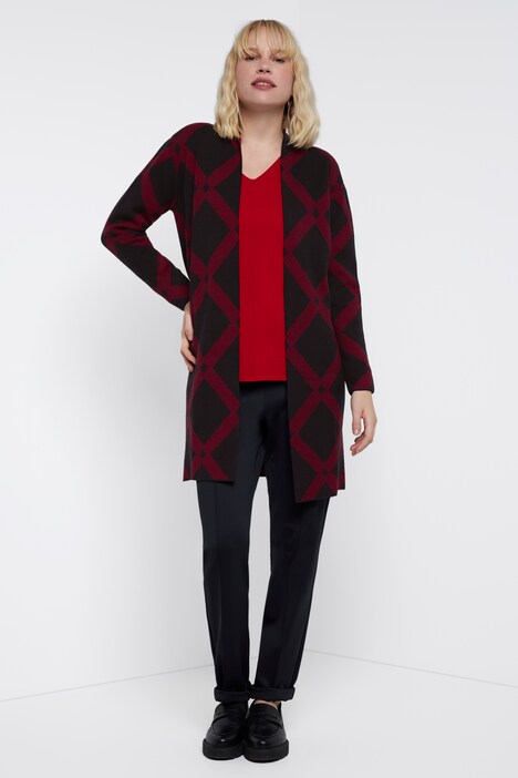 Strickjacke, Identity, Rhomben, offene Form, Kelchkragen