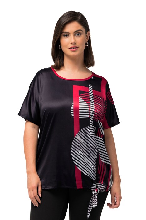 Halenkové tričko, uzly na lemu, oversize, kulatý výstřih, krátké rukávy