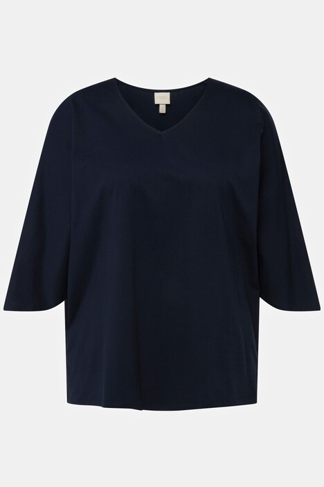 T-shirt di cotone biologico con scollatura a V e maniche a 3/4 a pipistrello