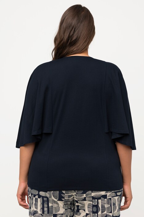 T-shirt di cotone biologico con scollatura a V e maniche a 3/4 a pipistrello