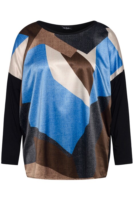 Halenkové tričko, mix materiálů, oversize, kulatý výstřih, dlouhé rukávy