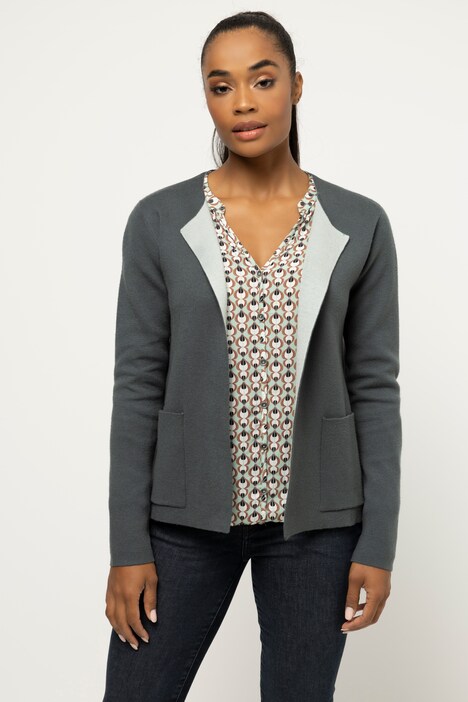 Strickjacke, Doubleface-Strick, Rundhals