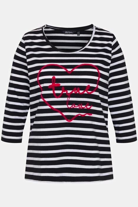 Shirt, stribet, hjerte, classic, rund hals, 3/4-ærme