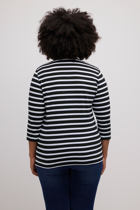 Shirt, stribet, hjerte, classic, rund hals, 3/4-ærme