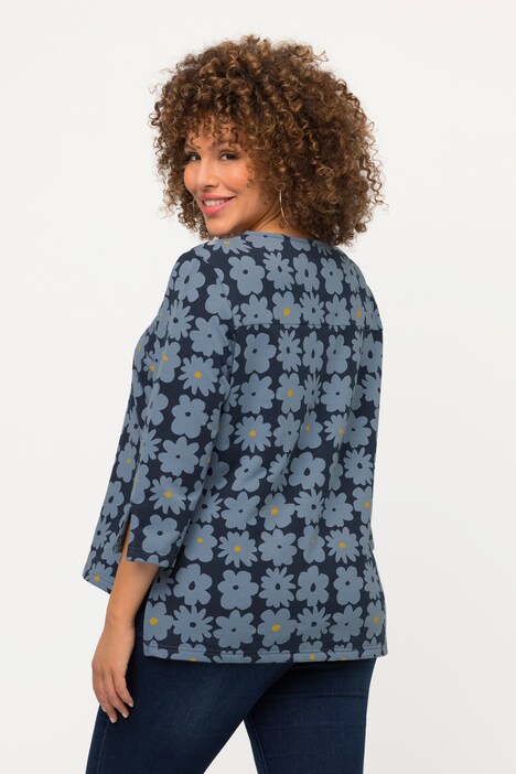 Sweatshirt, Blumen, A-Linie, Tunika-Ausschnitt, 3/4-Arm