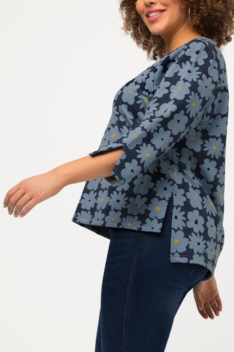 Sweatshirt, Blumen, A-Linie, Tunika-Ausschnitt, 3/4-Arm