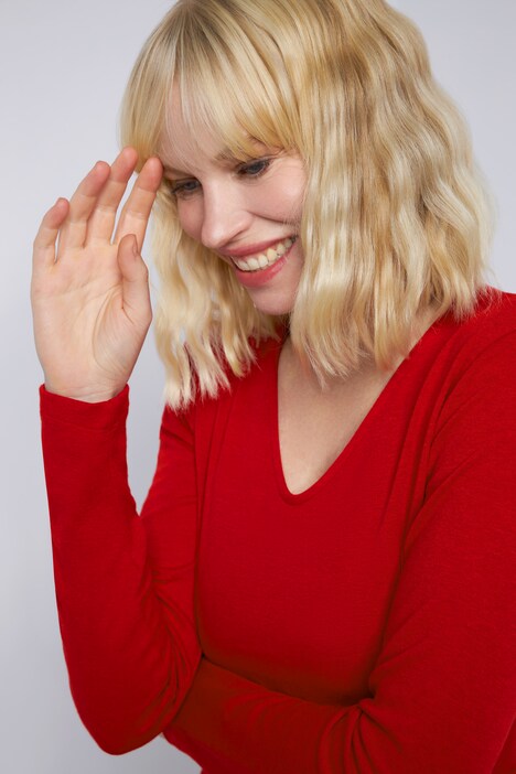 Midikleid, Feinstrick, V-Ausschnitt, Faltenrock, Langarm