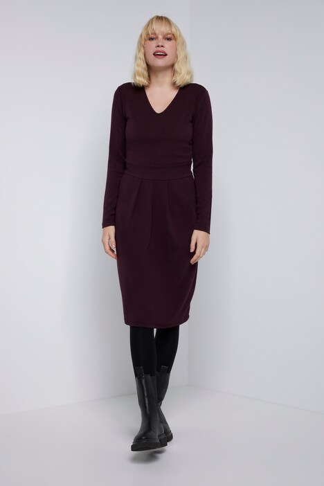 Midikleid, Feinstrick, V-Ausschnitt, Faltenrock, Langarm
