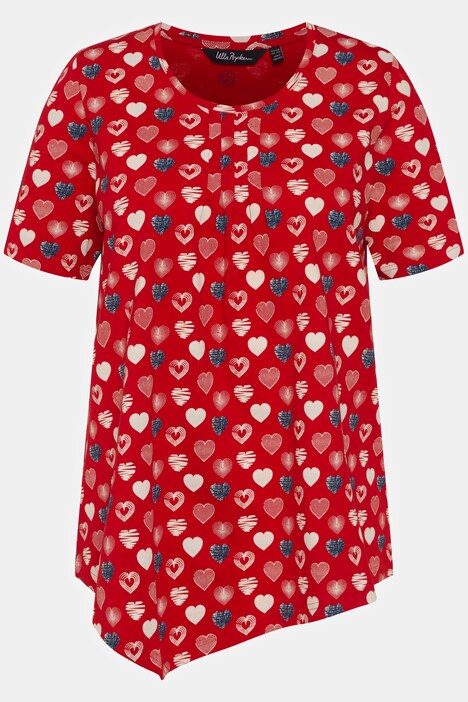 T-Shirt, Herzchen, Zipfelsaum, V-Ausschnitt, Halbarm