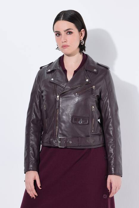Leren jas, biker style, reverskraag, ceintuur