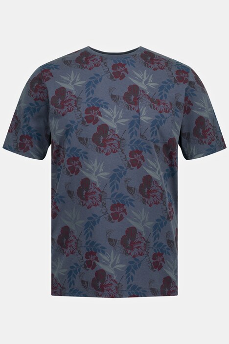 T-shirt, short sleeve, floral print, used look, round neck