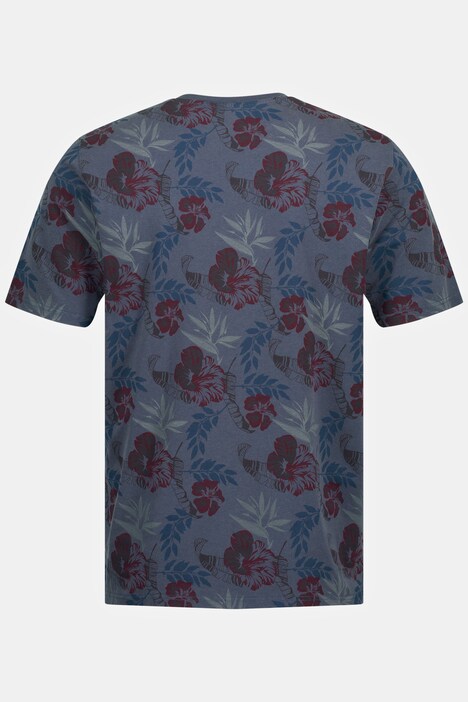 T-shirt, short sleeve, floral print, used look, round neck