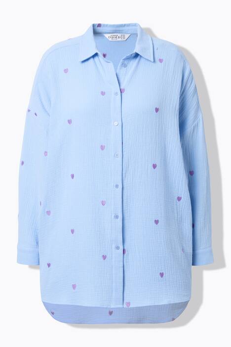 Hemdbluse, oversized, Musselin, Hearts-Stickerei