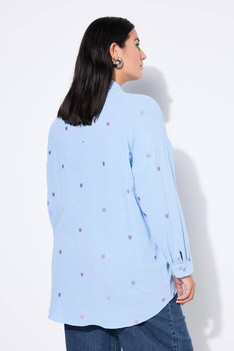 Hemdbluse, oversized, Musselin, Hearts-Stickerei
