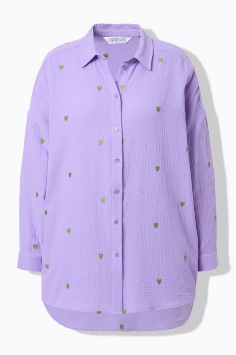Hemdbluse, oversized, Musselin, Hearts-Stickerei