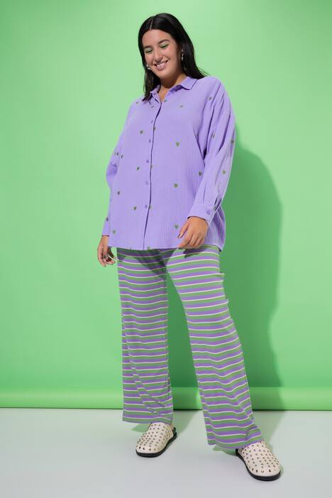 Hemdbluse, oversized, Musselin, Hearts-Stickerei