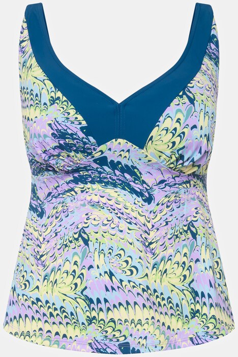 Tankini, bølgemønster, softcups, V-udskæring, bindebånd