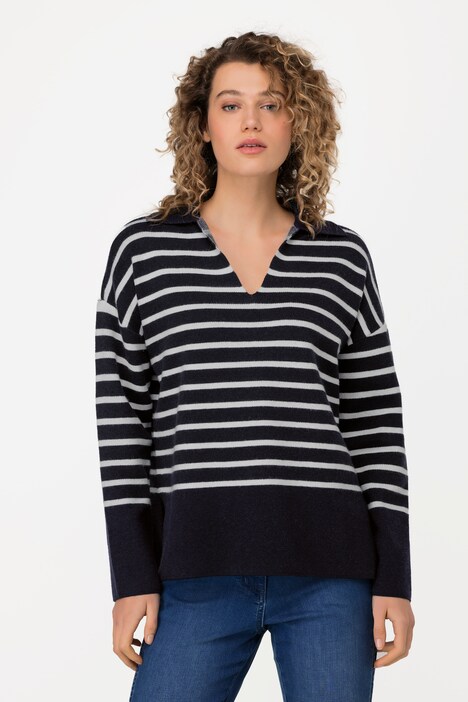Pullover, Identity, Ringel, V-Ausschnitt, Langarm
