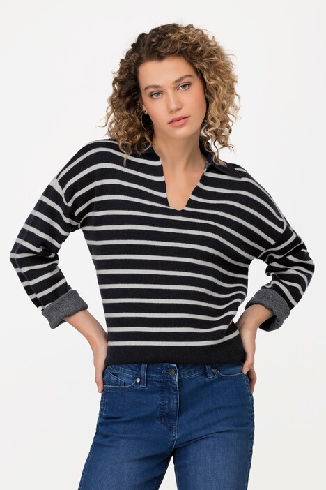 Pullover, Identity, Ringel, V-Ausschnitt, Langarm