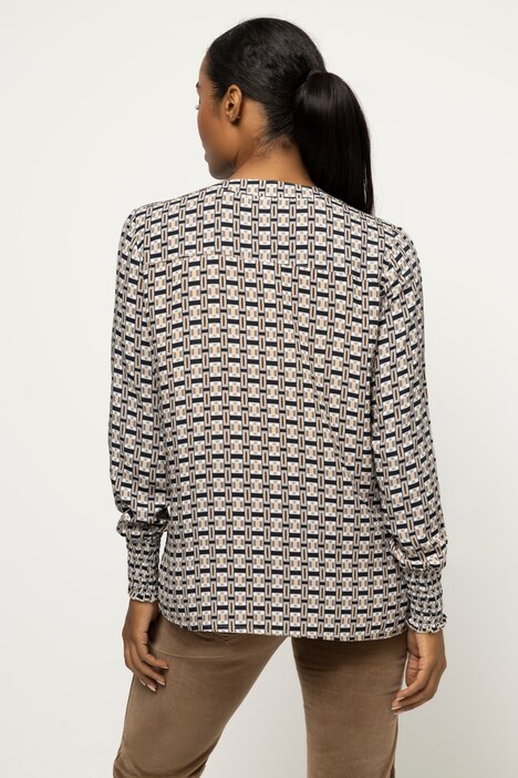 Bluse, Grafik Print, V-Ausschnitt, Langarm