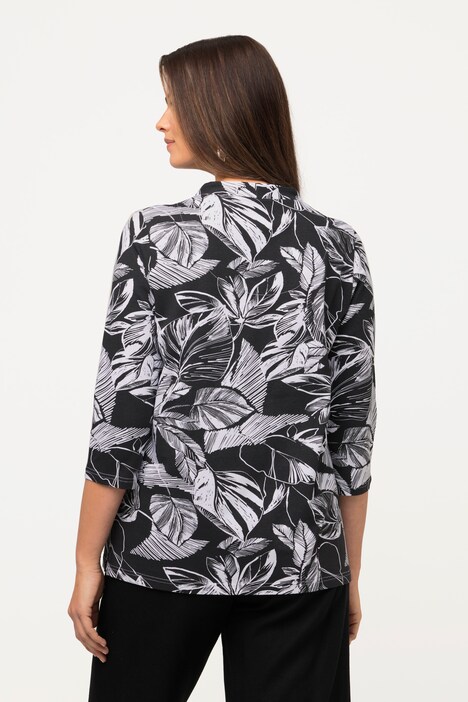 shirt, bladeren, kelkkraag, V-hals, 3/4-mouwen