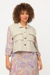 mouwloos sweatjack, jeansnaden, oversized, overhemdkraag, mouwloos