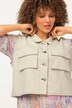 mouwloos sweatjack, jeansnaden, oversized, overhemdkraag, mouwloos