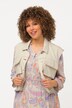 mouwloos sweatjack, jeansnaden, oversized, overhemdkraag, mouwloos