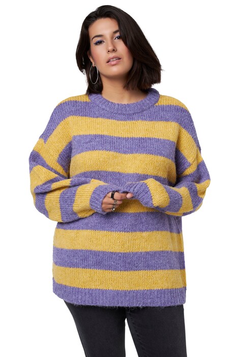 Svetr, oversize, blokové pruhy, kulatý výstřih, dlouhé rukávy