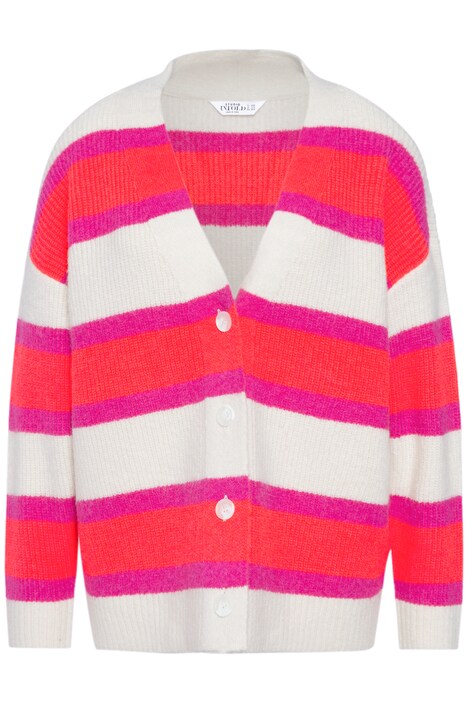 Rozepínací svetr, oversize, neonové pruhy, výstřih do V, dlouhé rukávy