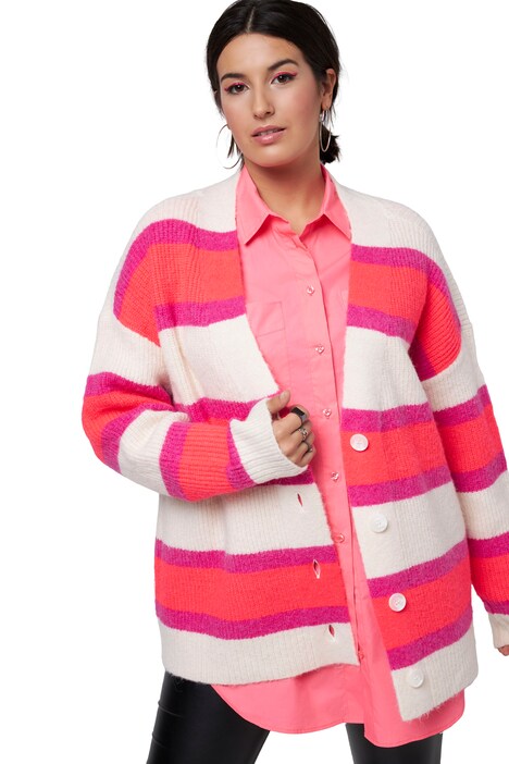 Rozepínací svetr, oversize, neonové pruhy, výstřih do V, dlouhé rukávy