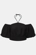 Top corto con spalle scoperte, orlo a punto smock e mezze maniche