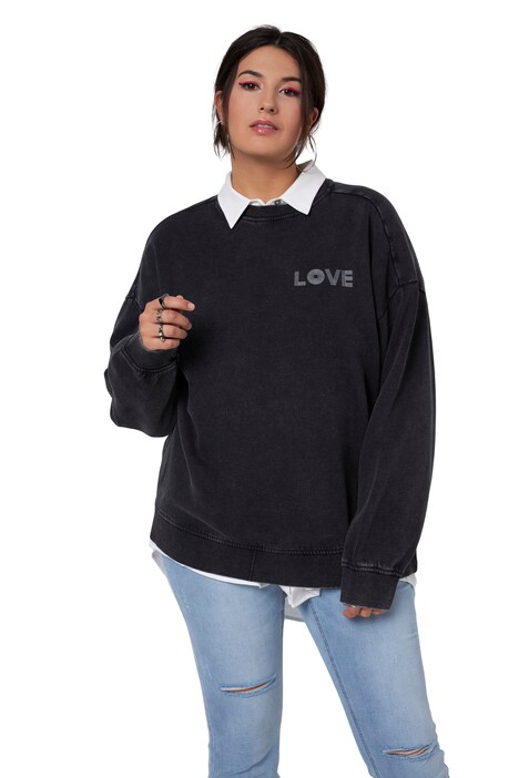 Mikina, oversize, barvená, potisk LOVE, dlouhé balónové rukávy