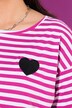 Vannrett stripet skjorte, oversized, neonhjerte, rund hals, halvermer
