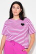 Vannrett stripet skjorte, oversized, neonhjerte, rund hals, halvermer