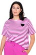 Pruhované tričko, oversize, neonové srdce, kulatý výstřih, krátké rukávy