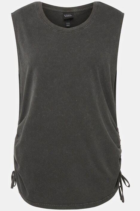 Top, cinta plisada, cuello redondo, sin mangas