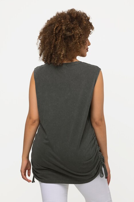 Top, cinta plisada, cuello redondo, sin mangas