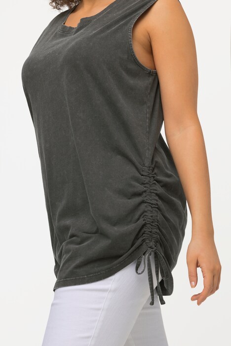 Top, cinta plisada, cuello redondo, sin mangas