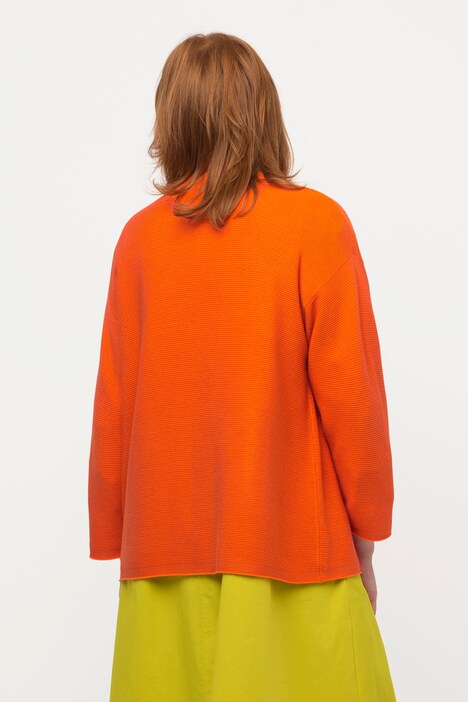 vest, dwarsribbels, oversized, V-hals, 3/4-mouwen