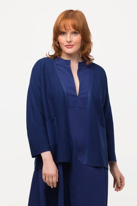 Cardigan, tværribber, oversized, V-udskæring, 3/4-ærmer