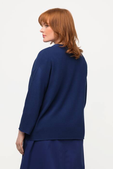 Cardigan, tværribber, oversized, V-udskæring, 3/4-ærmer
