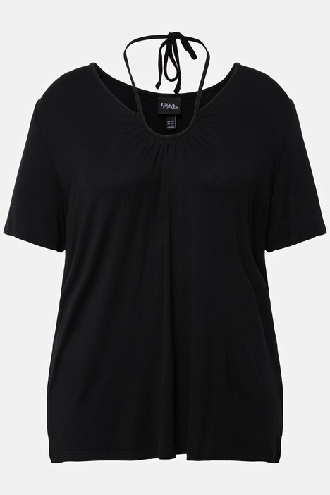 T-shirt, pyntelæg, snøre, V-udskæring, halværmer