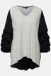 longline tuniek, V-hals, aangerimpelde 3/4-mouwen