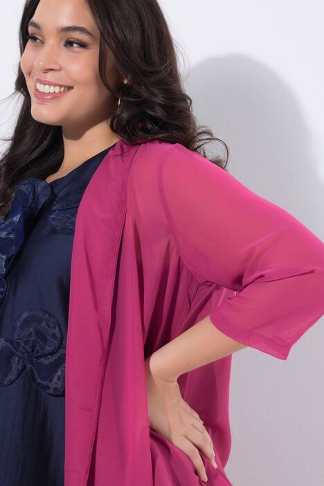 Veste en mousseline, oversize. Col châle, manches 3/4